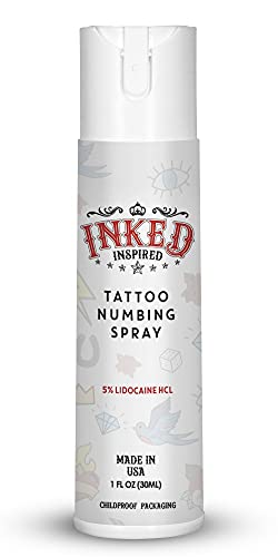 Inked Inspired Lidocaine Spray - Topical Anesthetic Spray - Numbing Spray for Tattoos, Wax, Anorectal and Skin to Stop Pain. Best Numbing Spray for Tattoos, Waxing - Extra Strength