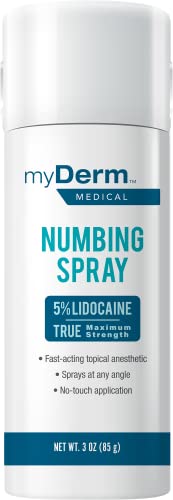 Myderm Medical Numbing Spray - 3oz - Maximum Strength 5% Lidocaine with Phenylephrine HCl and Witch Hazel - Fast-Acting Pain Reliever with A Touch-Free Application - First Aid Supplies - Made in USA