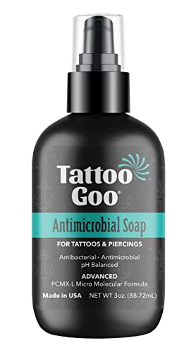 Tattoo Goo Deep Cleansing Soap, Disinfecting Tattoo and Piercing Aftercare - Moisturizing Olive Oil, Alcohol and Fragrance Free - 3 oz
