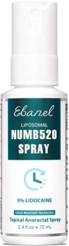 Ebanel 5% Lidocaine Spray Pain Relief Maximum Strength Liposomal Numb520 Numbing Spray 2.4 Fl Oz Topical Anesthetic Hemorrhoid Treatment Spray with Phenylephrine, Arginine for Local and Anorectal Uses