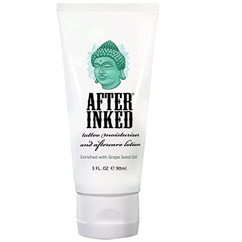 After Inked Tattoo Moisturizer & Aftercare Lotion - MADE IN USA - Vegan Tattoo Aftercare Cream Enriched with Grape Seed Oil, Tattoo Balm, Tattoo Kit Essentials - 3 Fluid Ounce Tube (1-Pack)