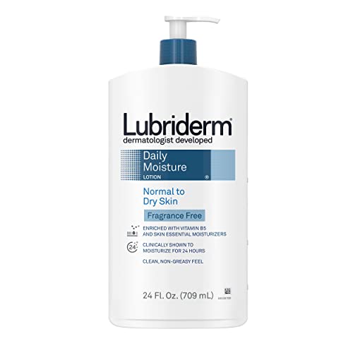 Lubriderm Daily Moisture Hydrating Unscented Body Lotion with Pro-Vitamin B5 for Normal-to-Dry Skin for Healthy-Looking Skin, Non-Greasy and Fragrance-Free Lotion, 24 fl. oz