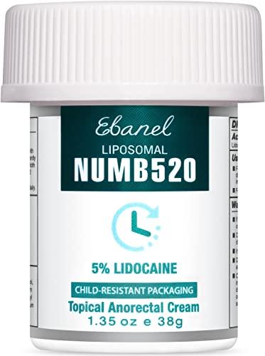 Ebanel 5% Lidocaine Numbing Cream Maximum Strength, Liposomal Numb520 Topical Anesthetic Pain Relief Cream 1.35 Oz, Infused with Aloe Vera, Vitamin E for Local and Anorectal Uses, Hemorrhoid Treatment