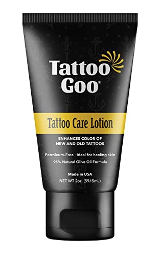 Tattoo Goo Aftercare Lotion Soothing, Color Brightening Skin Moisturizer - Healing Treatment with Olive Oil, Healix Gold + Panthenol - Vegan, Cruelty-Free, Petroleum-Free, Lanolin-Free - 2 oz