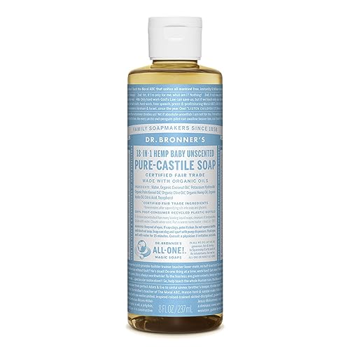 Dr. Bronner's - Pure-Castile Liquid Soap (Baby Unscented, 8 Ounce) - Made with Organic Oils, 18-in-1 Uses: Face, Hair, Laundry, Dishes, For Sensitive Skin, Babies, No Added Fragrance, Vegan, Non-GMO