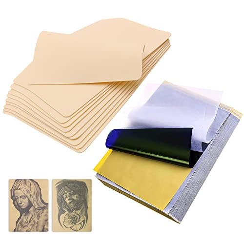Jconly Tattoo Practice Skins with Transfer Paper - 35Pcs Tattoo Fake Skin and Stencil Paper Kit Includes 25Pcs Tattoo Paper and 10Pcs Double Sided Tattoo Skin Practice