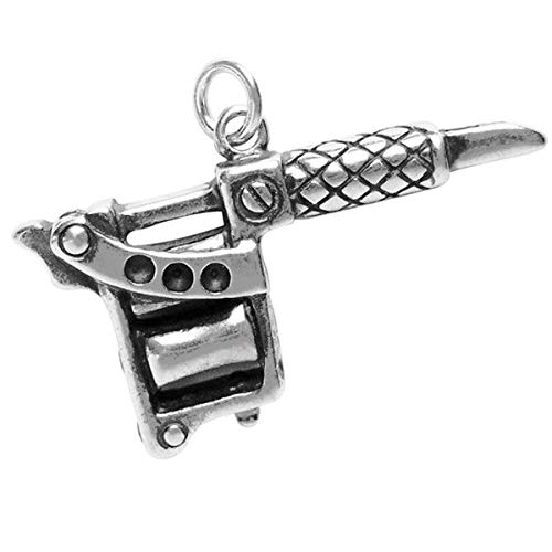Large Two-Coil Tattoo Machine or Gun 925 Solid Sterling Silver Bracelet Charm Pendant Jewelry Making Supply