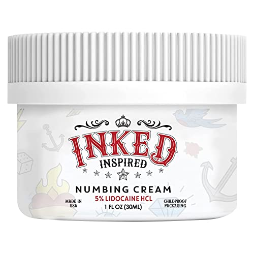 Inked Inspired Tattoo Numbing Cream - Topical Anesthetic Lidocaine Cream - with 5% Lidocaine for Maximum Strength - Best Skin Numbing Cream for Tattoos, Waxing, Microneedling (1oz)