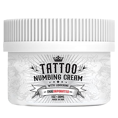 Premium Tattoo Numbing Cream - InKorporated Numbing Cream for Tattoos, Laser Hair Removal, Brazilian Waxing - Vitamin E-Infused Lidocaine Cream Brings Relief Within 5-15 Mins - 30ml
