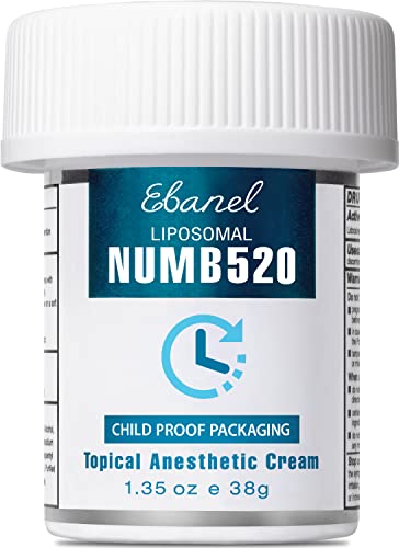 Ebanel 5% Lidocaine Topical Numbing Cream Maximum Strength 1.35 Oz, Numb520 Pain Relief Cream Anesthetic Cream Infused with Aloe Vera, Vitamin E, Lecithin, Allantoin, Secured with Child Resistant Cap