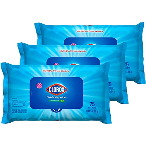 Clorox Disinfecting Wipes, Bleach Free Cleaning Wipes, Multi-surface Wipes with Moisture Seal Lid, Easy Pull Wipes Pack, Fresh Scent, 75 Wipes (Pack of 3) - Packaging May Vary