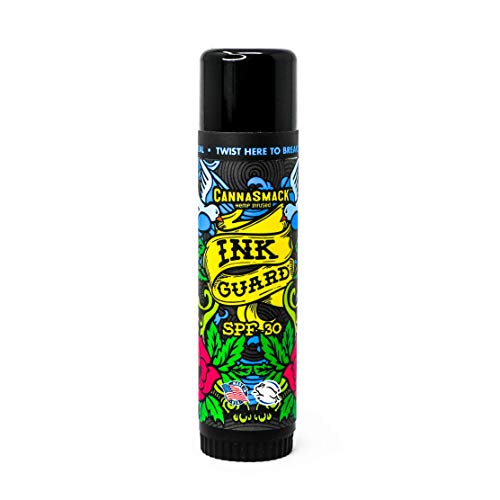 CannaSmack Ink Guard SPF 30 Tattoo Sunscreen & Ink Fade Shield Stick - Protect & Brighten. Prevent Your Tattoos from Fading. Infused with Hemp Seed Oil -Omega3 & 6, Vitamins A, B, D, & E- Cruelty Free