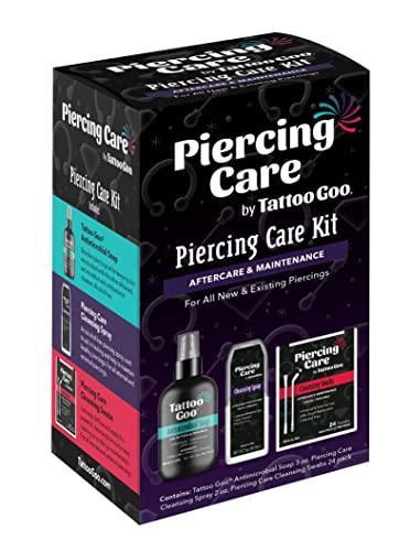 Tattoo Goo Piercing Aftercare Kit Keeps Piercings Healthy - Complete Kit Includes Deep Cleansing Soap, Blue Wave Medical Grade Saline Cleansing Solution, XPressions Extra Strength Antiseptic Spray