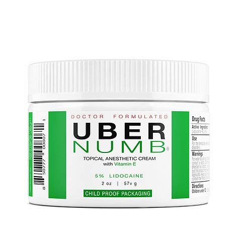 Uber Numb 5% Lidocaine Topical Numbing Cream, 2 Ounce, Advanced Formula Rapid Absorption Non-Oily