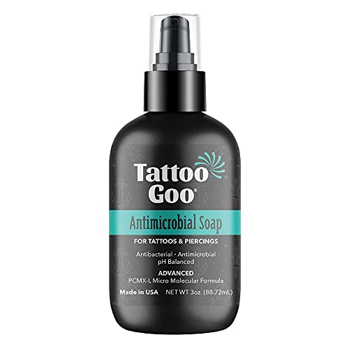 Tattoo Goo Deep Cleansing Soap for Tattoos & Body Piercings - Nutrient Rich Skin Care with Essential Oils - Gentle, Fast-Acting, Infection Defense - Antibacterial - Antimicrobial - 2 oz