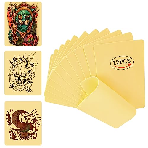12PCS Blank Tattoo Skin Practice - 6'x8' Double Sides Tattoo Practice Skin kit Silicone Pads Tattooing Microblading Practice Skin for Beginners(0.12CM Thick) yellow