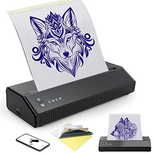 Atelics Cordless Tattoo Transfer Stencil Printer, with 10Pcs Transfer Paper, Portable Tattoo Transfer Thermal Copier Machine, 2023 New Upgraded Model, Compatible for Phone Devices