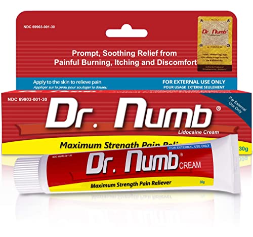 Dr. Numb Tattoo Numbing Cream - 5% Lidocaine Topical Anesthetic Ointment - Maximum Strength Pain Relief Cream for Painless Tattoos, Waxing, Injections, Piercing & Hemorrhoid Treatment - 30g