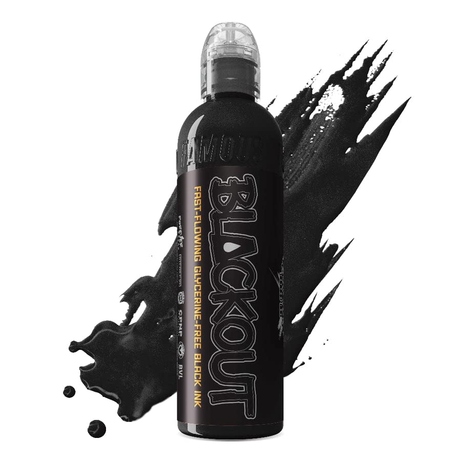 World Famous Tattoo Ink, Blackout Black Tattoo Ink - Professional Tattoo Ink with High Pigment Content - Skin-Safe Ink in Bold Shades - Vegan & Non-Toxic (8 oz)