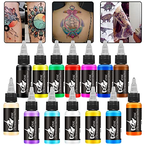 14Pcs Tattoo Ink 14 Colors Set 1 oz 30ml/Bottle Tattoo Inks Pigment Kit for 3D Makeup Beauty Skin Body Art.