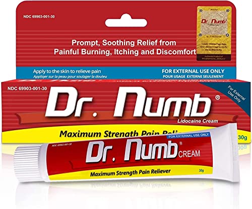 Dr. Numb 5% Lidocaine Topical Anesthetic Numbing Cream for Pain Relief, Maximum Strength with Vitamin E for Real Time Relieves of Local Discomfort, Itching, Pain, Soreness or Burning - 30g