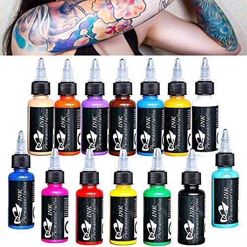 14Pcs Tattoo Ink 14 Colors Set 1 oz 30ml/Bottle Tattoo Inks Pigment Kit for 3D Makeup Beauty Skin Body Art